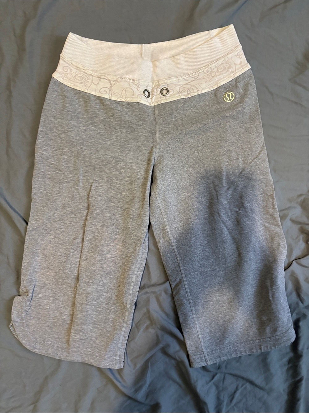 lululemon athletica Gray Cropped Athletic Shorts with Cream Waistband